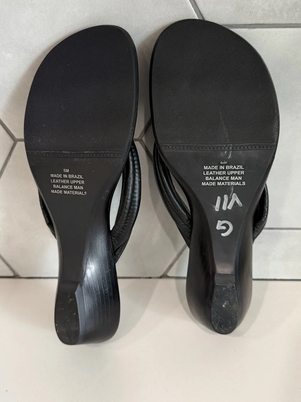 Apostrophe leather thong heel wedge sandal black